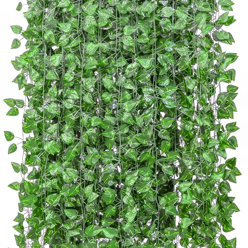 48 Pcs 336 Feet Fake Climbing Vines Ivy for Bedroom, Artificial Greenery Foliage Leaves Garland Wall Plants Decor