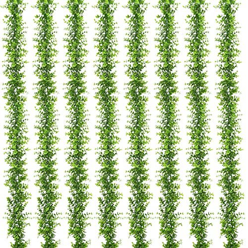 Dolicer 8 Packs Faux Eucalyptus Greenery Garland, 48FT Artificial Eucalyptus Leaves Vine, Fake Hanging Garlands Wedding Backdrop Arch Wall Table Party Decor (Green) - color: Green, size: 8 Packs