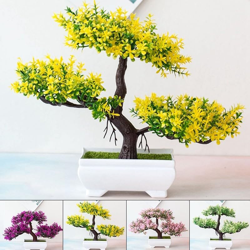 Bonsai Pine Tree, Fake Potted Bonsai Simulation Decorative Ornaments Home Office Desk Decor(Pink)