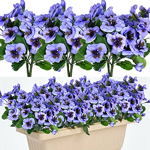 Fake Flowers Pansy Small Wild Flower Daisy Faux Plastic Purple Flowers for Home Wedding Kitchen Garden Table Centerpieces Indoor Outdoor Decor (8PCS,Purple) - color: Purple