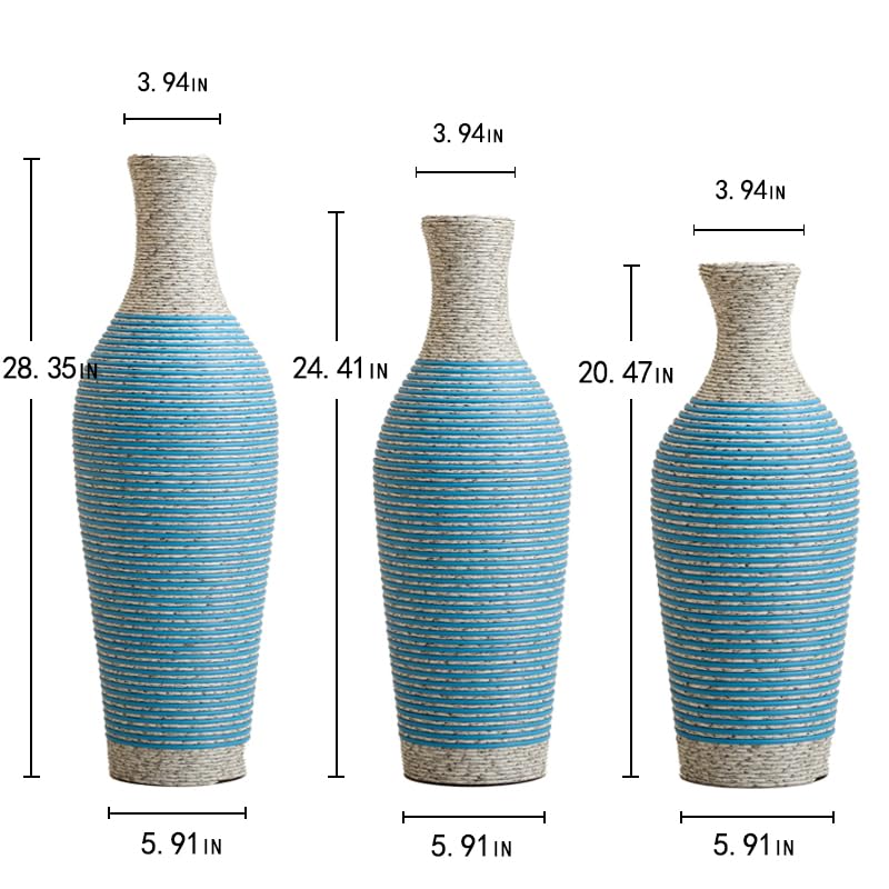 Floor PVC Decorated Vases Set of 3 for Gorgeous Home Decoration Large Classic Neat PVC Vases 20.4in/24.4in/28.3in Height (White+Blue) - color: Blue+white