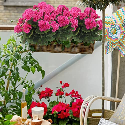 CISDUEO 2 Pcs Artificial Geraniums Outdoor Silk Flowers Rose Red Artificial Geranium Bush Faux Flowers Red Geraniums for Floral Home Decor Indoor Garden Patio Grave Cemetary Vase Table Centerpiece - color: Rose Red
