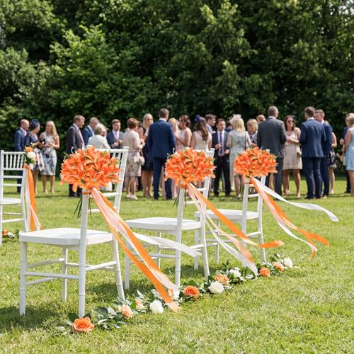 4 Bundles Lily Artificial Flowers 20Heads Orange Lilies with Stems 12.2" Easter Lily Fake Flowers for Summer Wedding Home Party Table Decor Centerpieces Floral Arrangements (Orange) - color: Orange