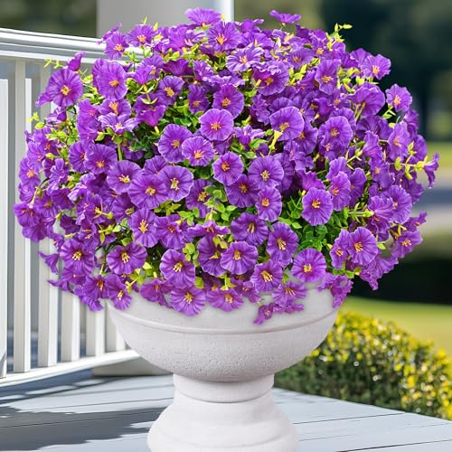 Yastouay Artificial Flowers for Outdoors, 26 Bundles Fake Outdoor Flowers, UV Resistant Artificial Plants & Flowers for Decoration, Purple Realistic Morning Glory for Outdoor Porch Garden Decoration - color: Purple, size: 26 Bundles