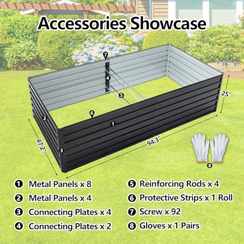 Thanaddo Galvanized Raised Garden Bed 8x4x2ft Outdoor Planter Box Galvanized Steel Garden Bed Kit for Vegetables, Flowers, Herbs and Succulents Black - size: 8x4x2 ft