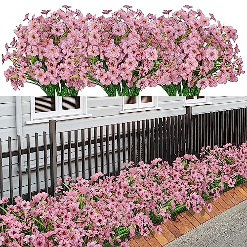 LikSoor 21 Bundles Artificial Outdoor UV Resistant Flowers No Fade Fake Outside Flowers Plastic Greenery Faux Shrubs Garden Porch Window Box Home Decoration(Pink) - color: Pink