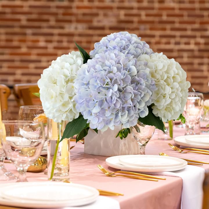 JINWOE Boho Fake Hydrangea Artificial Flowers, 4Pcs 22" Large Lifelike Silk Artificial Hydrangeas, Full Fake Flowers for Bouquet Table Centerpieces Wedding Indoor Home（Light Blue Violet） - color: Light Blue Violet