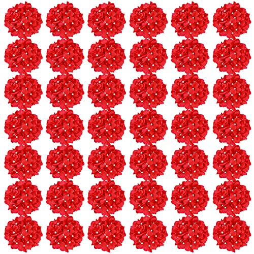 Auihiay 64pcs Hydrangea Artificial Flowers, Red Fake Hydrangea Flowers with Stems, Artificial Hydrangea Flowers for Wedding Centerpieces, Home Garden Party Decoration (Red) - color: Red