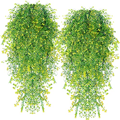RECUTMS Artificial Plants Fake Hanging Plants for Outside Ivy Plant for Outdoor UV Resistant for Wall Indoor Hanging Baskets Wedding Garland Decor 4 Pack(Yellow 4P) - color: Yellow