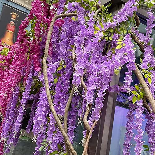 Wisteria Flower Vines Garland, Artificial Flower Strings, Fake Hanging Flowers, Silk Wisteria Garland Flowers, Flower Vine for Wedding, Garden Decor (Purple Blue - 20 Vines) - color: Purple Blue - 20 Vines