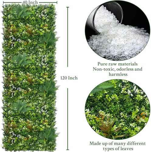 ODTORY Artificial Grass Boxwood Hedges Wall Panels: 40" x 120" (33.5 sqft) UV-Anti Faux Greenery Fake Ivy Leaves Privacy Fence Screen Backdrop for Garden Covering Privacy, Outdoor Indoor Decor - color: Greenery, size: 40x120 in