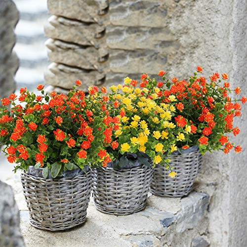 10PCS Artificial Flowers, Fake Artificial Greenery UV Resistant No Fade Faux Plastic Plants for Wedding Bridle Bouquet Indoor Outdoor Home Garden Kitchen Office Table Vase(Orange Red) - color: Orange Red