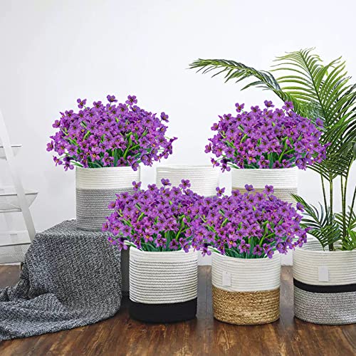 Lnoicy 24 Pcs Artificial Flowers for Outdoor,Plastic Flowers Decoration, UV Resistant Faux Flowers Shrubs, Artificial Plants for Indoor Outside Garden Home Wedding Farmhouse（Purple - color: Purple, size: 24