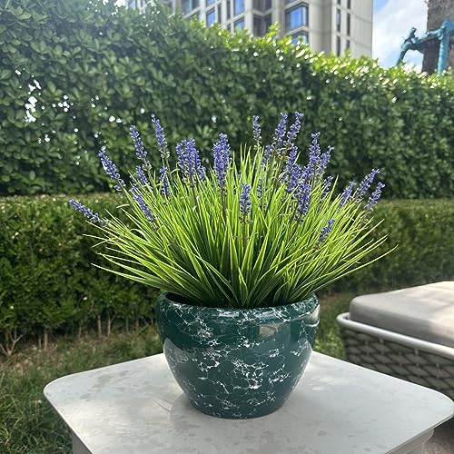 alyptus Artificial Flowers for Outdoors 24 Bundles Fake Monkey Grass Plants Outdoor Plastic Purple Flower Outside Green Leaf Decoration for Patio Pot Décor (24 Bundle Purple Flowers) - color: Purple Flowers