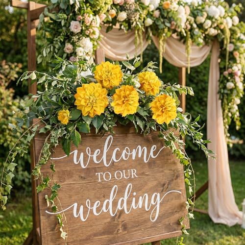 6pcs Large Artificial Dahlia Flowers Yellow Faux Dahlia Silk Flowers with Long Stem for Wedding Bouquets Anniversary Party Floral Arrangements Home Tables Decoration（Yellow - color: Yellow