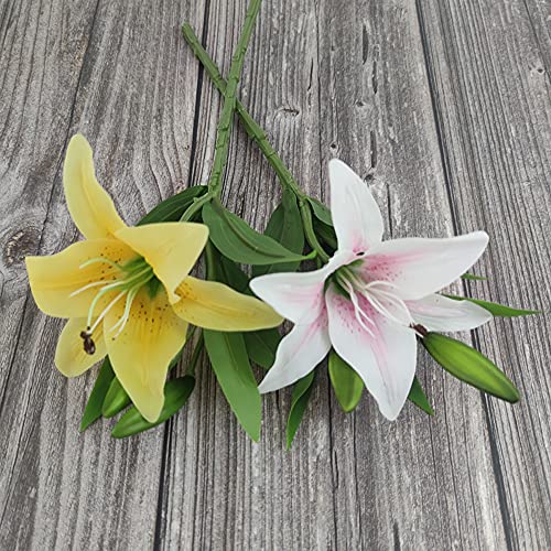 7 Pcs Artificial Lily Flowers Artificial Lilies Flowers for Home Wedding Bouquets Home Hotel Party Decor Graves Arrangement (Yellow,Light Pink) - color: Yellow,light Pink