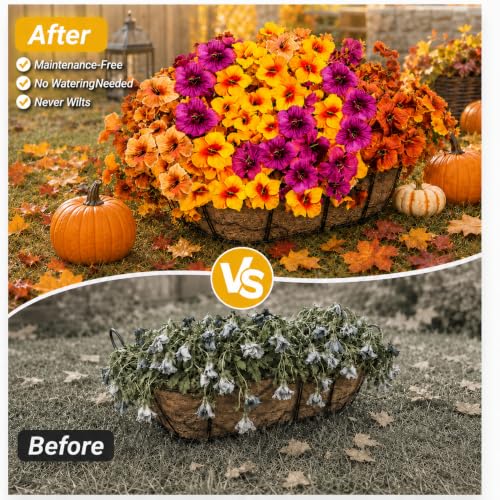 Geegoods Artificial Fall Flowers for Outdoors, 12 Bundles Fake Petunias | UV resistant realistic silk blooms for pots, patios, porches and front yard decor - color: Mix 4 Colors, size: 12 Bundles-Small Petunias