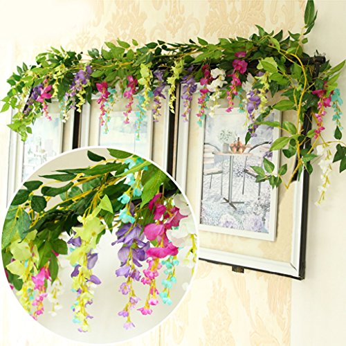 DearHouse 4Pcs 6.6Ft/Piece Artificial Flowers Silk Wisteria Garland Artificial Wisteria Vine Rattan Silk Hanging Flower for Home Garden Outdoor Ceremony Wedding Arch Floral Decor(Light Purple) - color: Light Purple