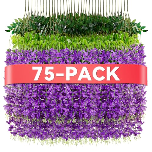 Alotiki Wisteria Hanging Flowers,Fake Hanging Flowers,Wisteria artificiales Garland for Home Wedding Arch Floral Party Garden Ceremony Outdoor Decor,3.6 feet Long(75,Purple) - color: Purple, size: 75