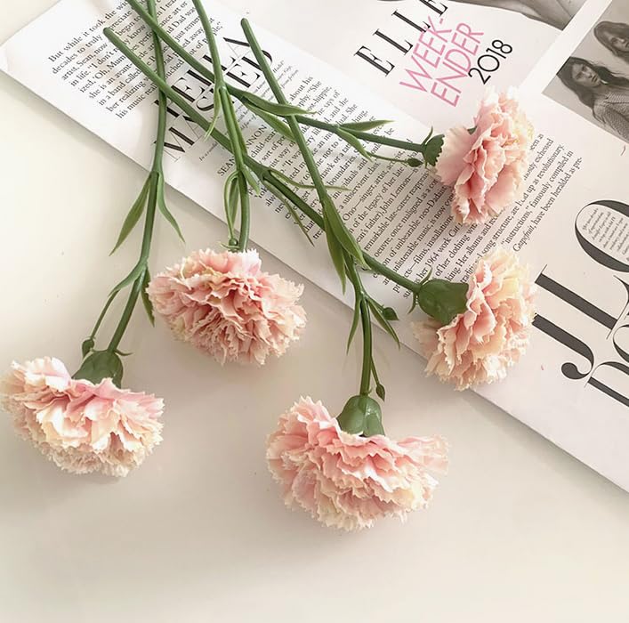 10 Stem Artificial Flowers Carnations Bouquets,11inch Real Touch Flowers with Stems,Silk Petals Fake Flowers Forever Plants for Wedding Flower Bouquet Centerpieces Bridal Shower Birthday (Pink) - color: Pink
