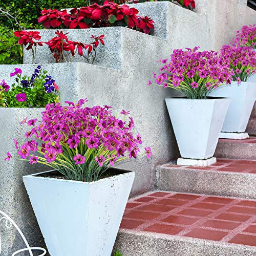 JEMONG 12 Bundles Artificial Flowers Outdoor UV Resistant Fake Flowers No Fade Plastic Plants Garden Porch Window Box Decorating (Purple) - color: Purple, size: 12Bundles