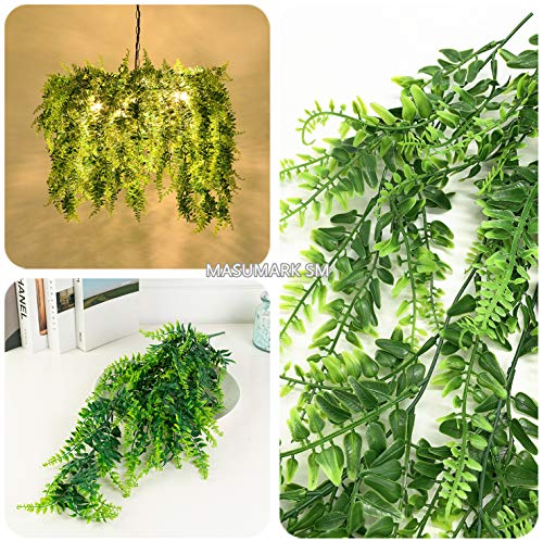 Fake Hanging Plants Artificial Vine, Plastic Ivy Greenery Christmas Garland Faux Boston Ferns Leaves Vines Home Garden Outdoor Indoor Party Wedding DIY Bedroom Wall Decor Decoration - Green 2 Pack - color: Boston Ferns Vines/ 2 Pack
