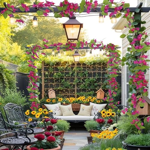 CITYES Artificial Bougainvillea Flowers Garland Fuchsia Silk Bougainvillea Vines UV Resistant Realistic Faux Hanging Flowers Plants for Outdoor Outside Summer Decoration Porch Patio Balcony Yard Wall - color: Fuchsia