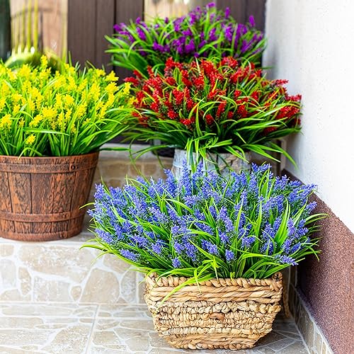 AXYLEX Artificial Flowers for Outdoors Decorations - 20 Bundles Fake Lavender Monkey Grass UV Resistant Plastic Faux Plants for Home (20, Purple) - color: Purple
