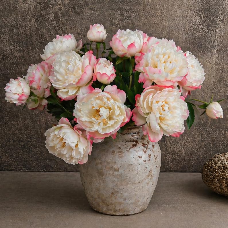 4 Pcs Silk Peonies Artificial Flowers Bulk Faux Peony Bouquet Fake Flower for Wedding Bridal Shower Centerpieces DIY Floral Arrangements Home Party Decorations (White-Pink) - color: White-pink