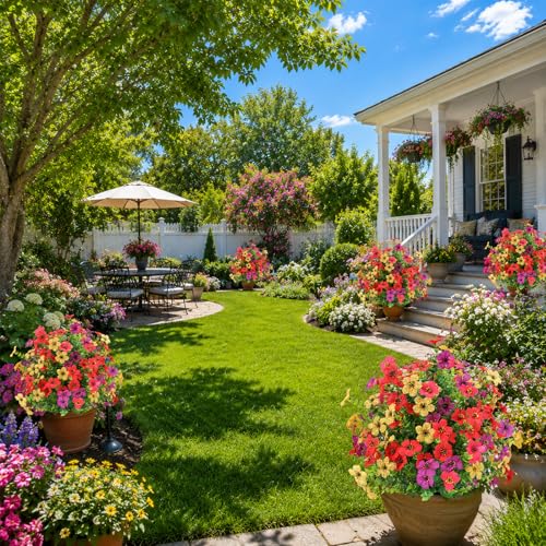 Artificial Topiary Ball Trees with Ground Spikes UV Resistant Faux Greenery Shrubs Fake Shrubs for Outdoors Realistic Faux Plants Bushes for Garden Porch Yard Patio Decor (Multicolor) - color: Multi Color Flower