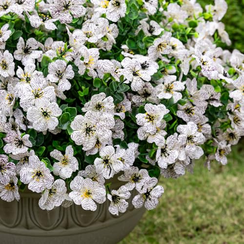 Lnoicy 20 Bundles Artificial Fake Flowers for Outdoor Faux Eucalyptus Flowers for Home Decoration,Fake Plants UV Resistant for Porch/Garden（White） - color: White
