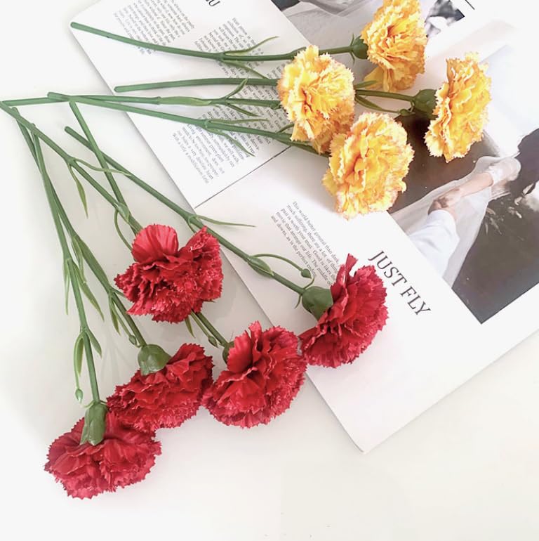 10 Stem Artificial Flowers Carnations Bouquets,11inch Real Touch Flowers with Stems,Silk Petals Fake Flowers Forever Plants for Wedding Flower Bouquet Centerpieces Bridal Shower Birthday (Red) - color: Red
