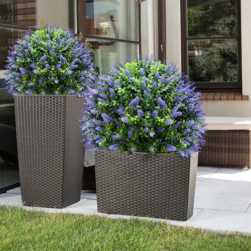 Artificial Lavender Topiary Ball Trees (2-Pack) - 30" UV Resistant Fake Plants with Ground Spike for Indoor & Outdoor Use, Front Porch, Garden Decor - color: 2pcs-ground Cutting-lavende