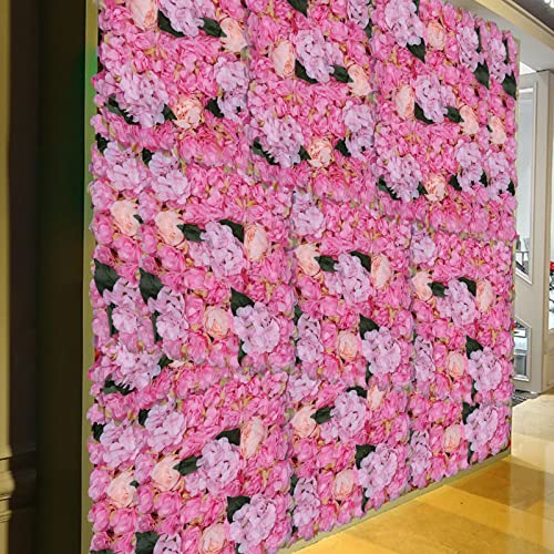 Gdrasuya10 6 Pcs Artificial Flower Wall Panels 3D Flower Background Panel for Wall, 60x40cm Wedding Flower Decorations Wall Silk Rose Panels for Party, Nail, Photo Areas, Stage Background (Pink) - color: 6pcs, Pink