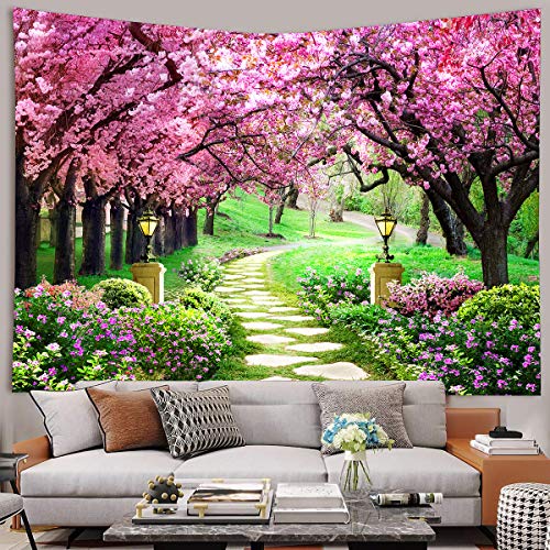 MEETSIOY Cherry Blossom Forest Path Tapestry 60x40 Inches for Living Room & Bedroom Home Decor GTLSMT81 - color: no window pattern, size: 60"L x 40"W