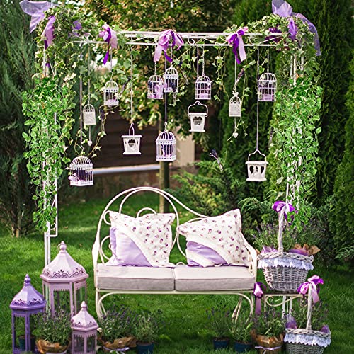 Mudder 3 Packs LED Artificial Hanging Plants, 3.6 ft Fake Hanging Plant, Ivy Vine Fake Leaves Greeny Chain Wall Home Room Garden Wedding Garland Outside Decor (Basket Not Included) (Greenery Style) - color: Greenery Style