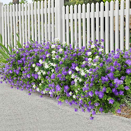 6 Bundles Artificial Flowers, Fake Artificial Greenery UV Resistant No Fade Faux Plastic Plants for Wedding Bridle Bouquet Indoor Outdoor Home Garden Kitchen Office Table Vase (Purple) - color: Purple