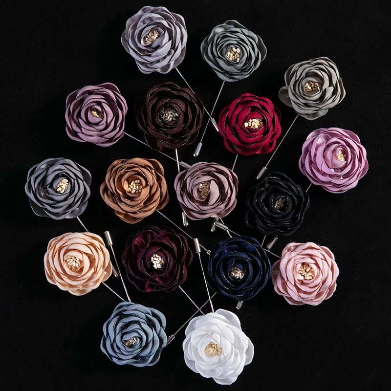 Flairs New York Gentleman's Essentials Premium Handmade Flower Lapel Pin Boutonniere - color: Champagne Gold [Large Peony]