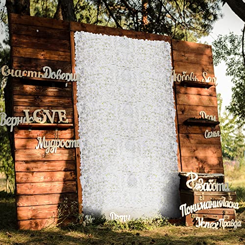 BLOSMON Flower Wall Panel Backdrop: 6 Pcs 24 x 16 Inch Ivory White Artificial Hydrangea Floral Walls for Wedding Party Baby Bridal Shower Decor - Hanging Fake Silk Flower Backdrop Decoration - color: Ivory White