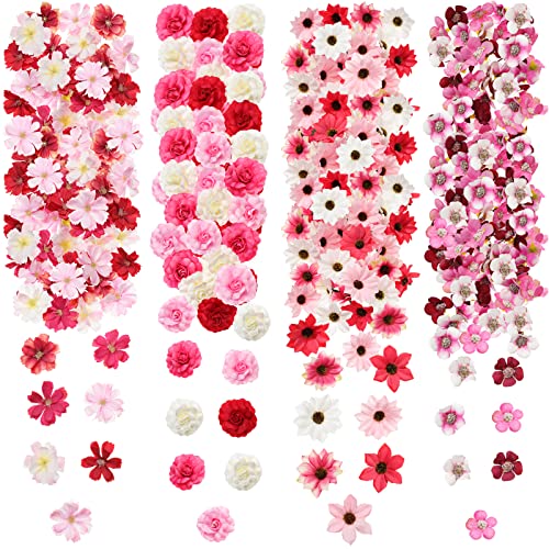 Cindeer 217 Pcs Mini Silk Flower Heads Bulk, Small Fake Flowers for Crafts Artificial 3D Loose Fabric Flower for Crafts DIY Wedding Party Hair Cap Dresses Decorations(Bright Color) - color: Bright Color