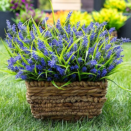 AXYLEX Artificial Flowers for Outdoors Decorations - 20 Bundles Fake Lavender Monkey Grass UV Resistant Plastic Faux Plants for Home (20, Purple) - color: Purple