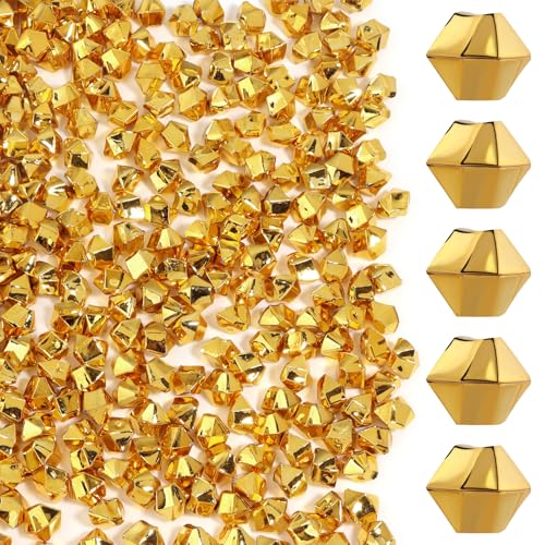500 Pcs Fake Ice,11 * 14mm,Gold Acrylic Gems Vase Filler,Plastic Diamonds for Table Decoration DIY Craft Aquarium Display Party Centerpieces. - color: Gold, size: 11MMx14MM