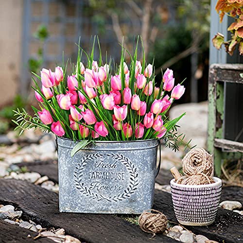 8 Bundles Outdoor Artificial Tulips Fake Flowers UV Resistant Faux Plastic Greenery Shrubs Plants for Home Outside Garden Porch Window Farmhouse Decor (Light Pink) - color: Light Pink