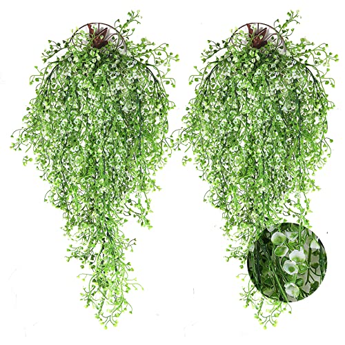 RECUTMS Faux Vines Hanging Flowers Artificial Hanging Plants 4Pcs Fake Hanging Fern Vines Greenery for Summer Spring Indoor Outdoor Garden Wedding Patio Wall Graduation Party Decoration(White) - color: White-hanging