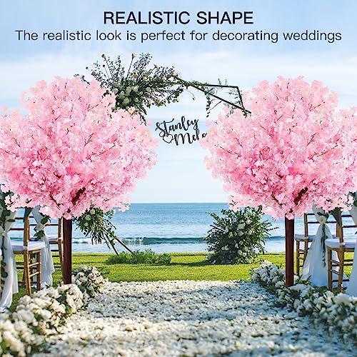 TTMDK 5FT Pink Artificial Cherry Blossom Tree with LED Light, Handmade Pink Cherry Tree, Christmas Cherry Blossom Tree Artificial for Party, Wedding, Home Decor, Indoor & Outdoor (1.5M / 6 Trunks) - size: 5ft