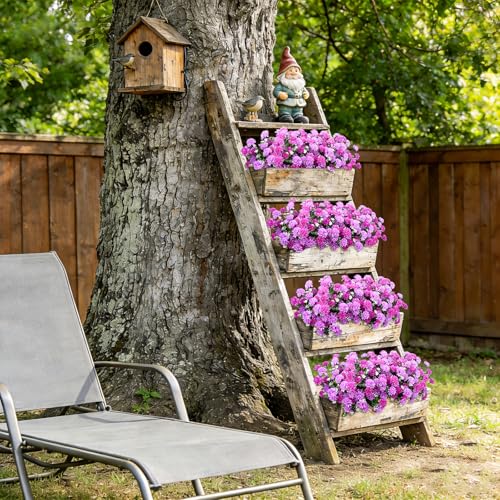 Ammyoo Artificial Flowers for Outdoors Decoration, 6 Bundles Silk Marigold Flower UV Resistant Look Real Faux Plants for Garden Porch Planter Patio Balcony Yard Home Decor (Double Purple) - color: Double Purple