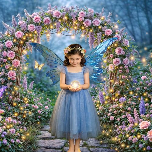 5x3ft Enchanted Forest Backdrop Fairy Tale Magic Garden Floral Arch Butterfly Photography Background for Kids Girls Baby Shower Birthday Party Decoration Photo Booth Props - color: Pink05, size: 5X3FT