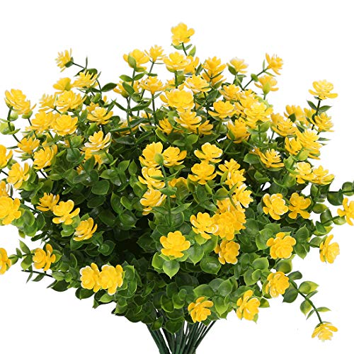 10PCS Artificial Flowers, Fake Artificial Greenery UV Resistant No Fade Faux Plastic Plants for Wedding Bridle Bouquet Indoor Outdoor Home Garden Kitchen Office Table Vase(Yellow) - color: Yellow