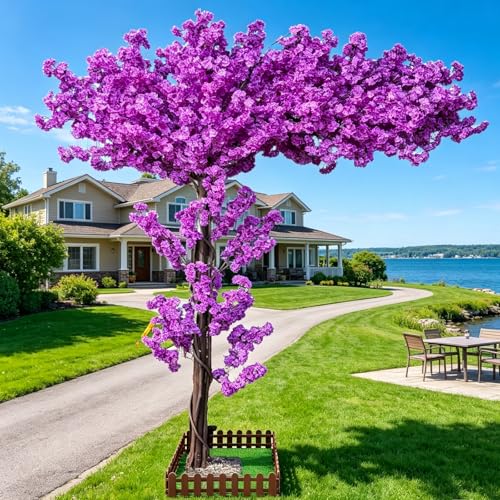 Purple Artificial Cherry Blossom Trees 6ft Tall for Indoor Outdoor Home Decor Living Room,Fake Faux Large Cherry Blossom Trees for Wedding Party Office Shopping Mall Restaurant Graden Living Room - color: Purple, size: 5ft 11in