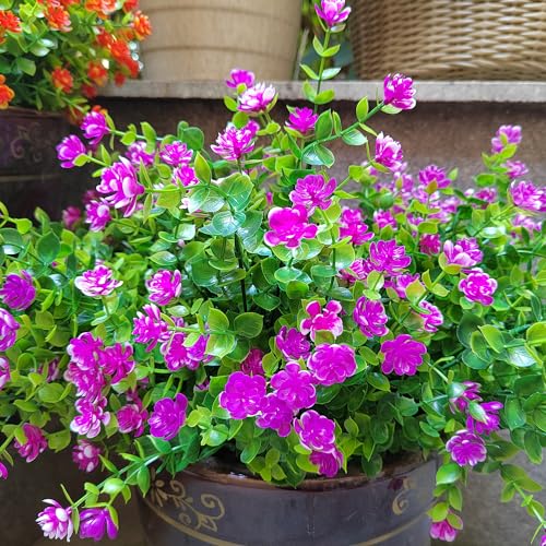 Grunyia 12 Bundles Artificial Flowers for Outdoors, UV Resistant Fake Flowers with Plastic Plants, Faux Flowers for Outside Window Box Front Porch Hanging Planter Decor (Magenta) - color: Magenta